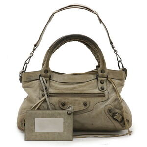 BALENCIAGA The First Shoulder Bag Leather Khaki Green Beige Mirror